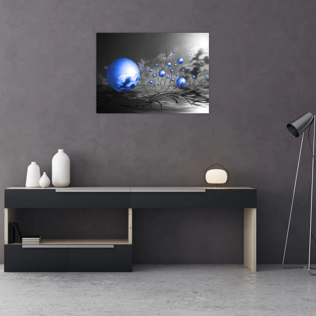 Obraz na szkle - ciemnoniebieskie kule (70x50 cm)