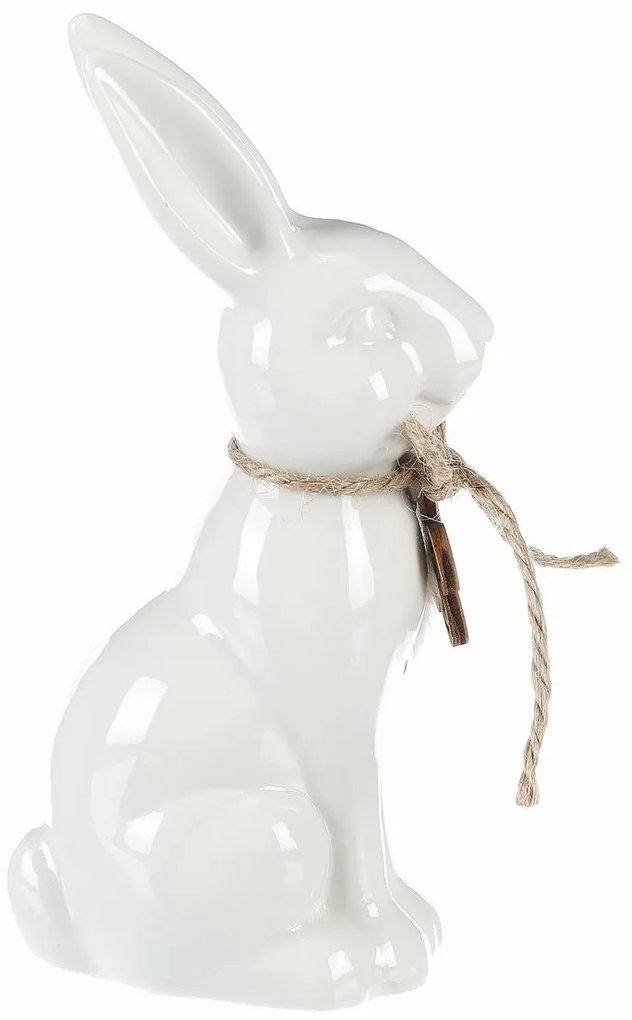 Dekoracja ceramiczna Zając, biała, 7 x 15 x 5 cm