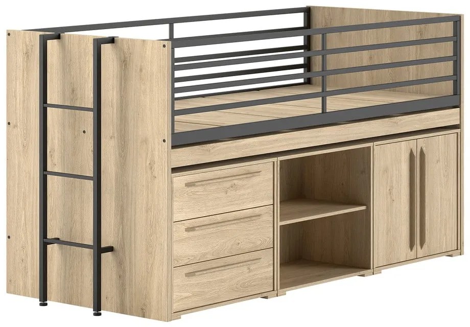 Podwyższone łóżko dziecięce ze schowkiem i stelażem 90x200 cm Sam – Vipack