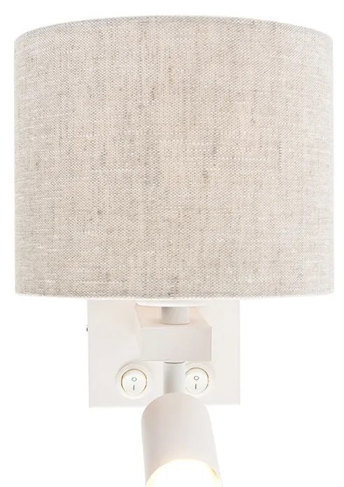 Lampa ścienna biała z lampką do czytania i kloszem w kolorze jasnoszarym 18 cm - Brescia Nowoczesny Oswietlenie wewnetrzne