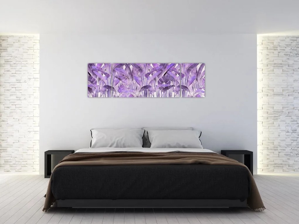 Obraz - Fioletowe liście w gipsie (170x50 cm)