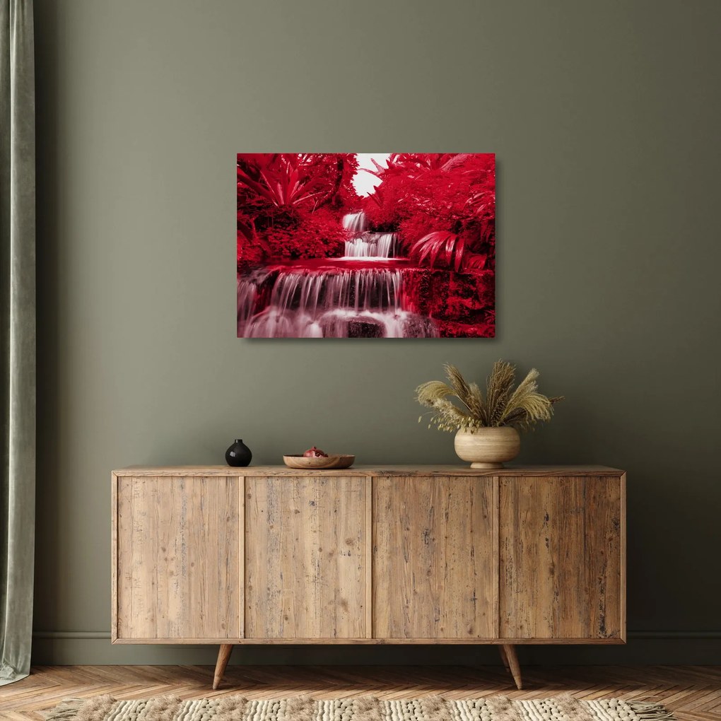 Obraz na szkle - Indonezyjskie wodospady w kolorze czerwonym (70x50 cm)