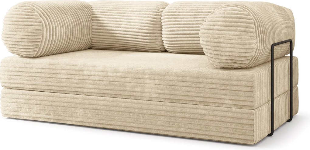 Masseno Sofa piankowa ALVIO z funkcją spania, Kanapa z pianki do salonu, Bezmontażowa, Tkanina sztruksowa – Kremowy TILIA 03