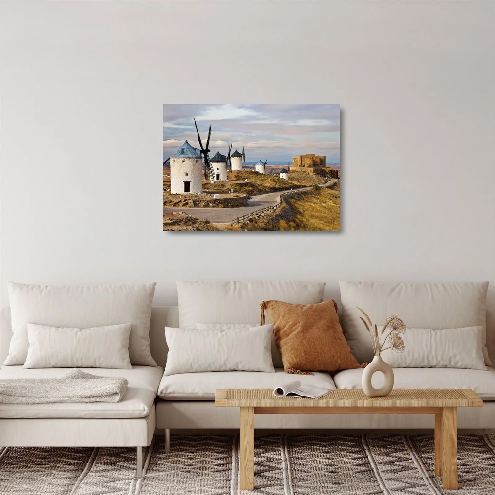 Obraz na szkle - Wiatraki Consuegra, Hiszpania (70x50 cm)