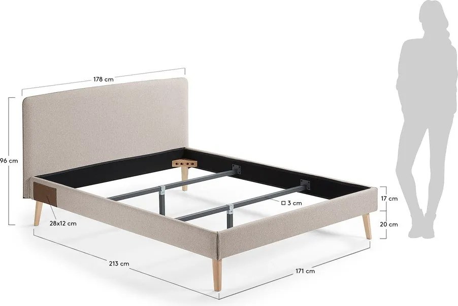 Beżowe łóżko 2-osobowe Kave Home Lydia, 160x200 cm
