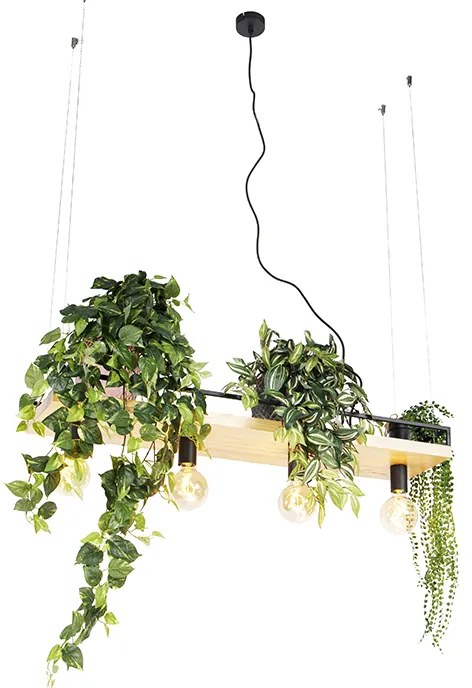 Inteligentna lampa wisząca czarna z drewnem 4-światłowa w tym Wifi G95 - Shelf