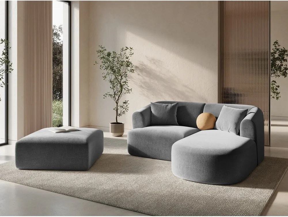 Jasnoszary aksamitny narożnik (prawostronny/z szezlongiem) Campi – Cosmopolitan Design