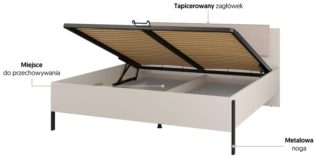 Łóżko JUKON 180x200 kaszmirowe z pojemnikiem i tapicerowanym zagłówkiem HELVETIA
