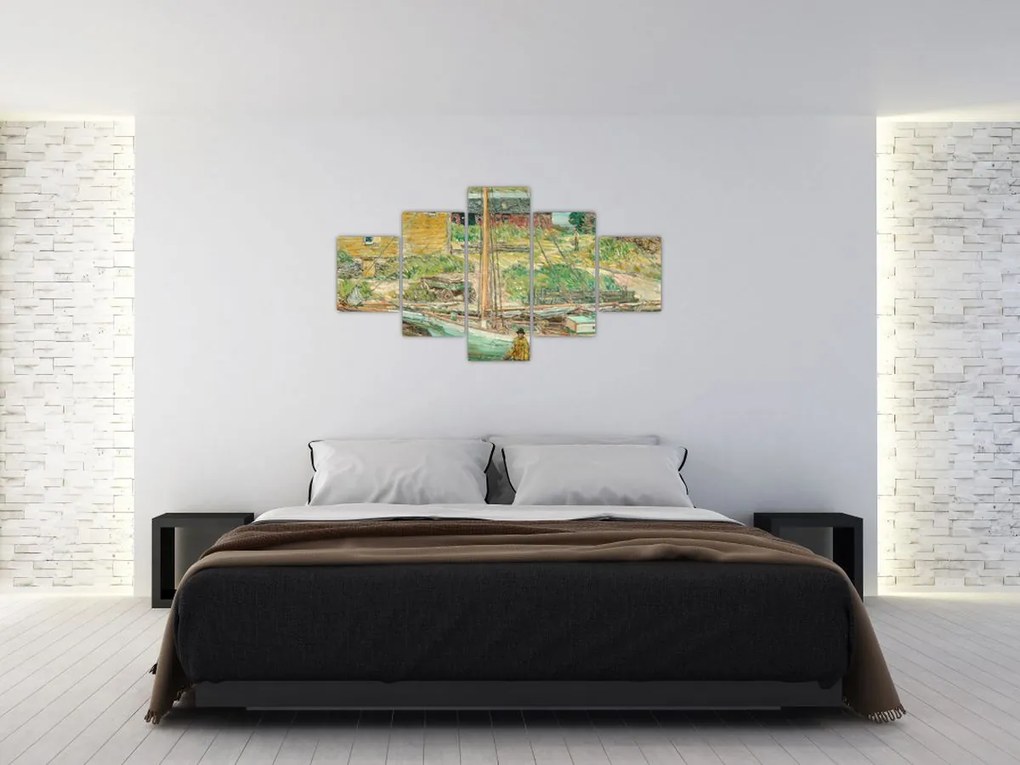 Obraz - Childe Hassam, Oyster Sloop, Cos Cob, reprodukcje (125x70 cm)