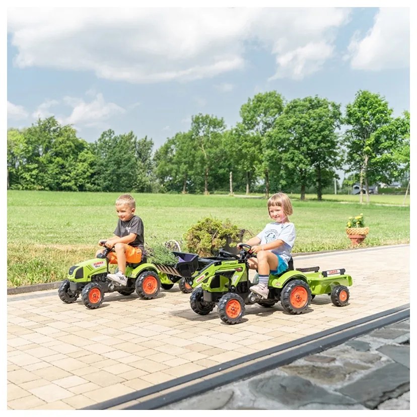 Falk traktor claas z przyczepą i łyżką na pedały