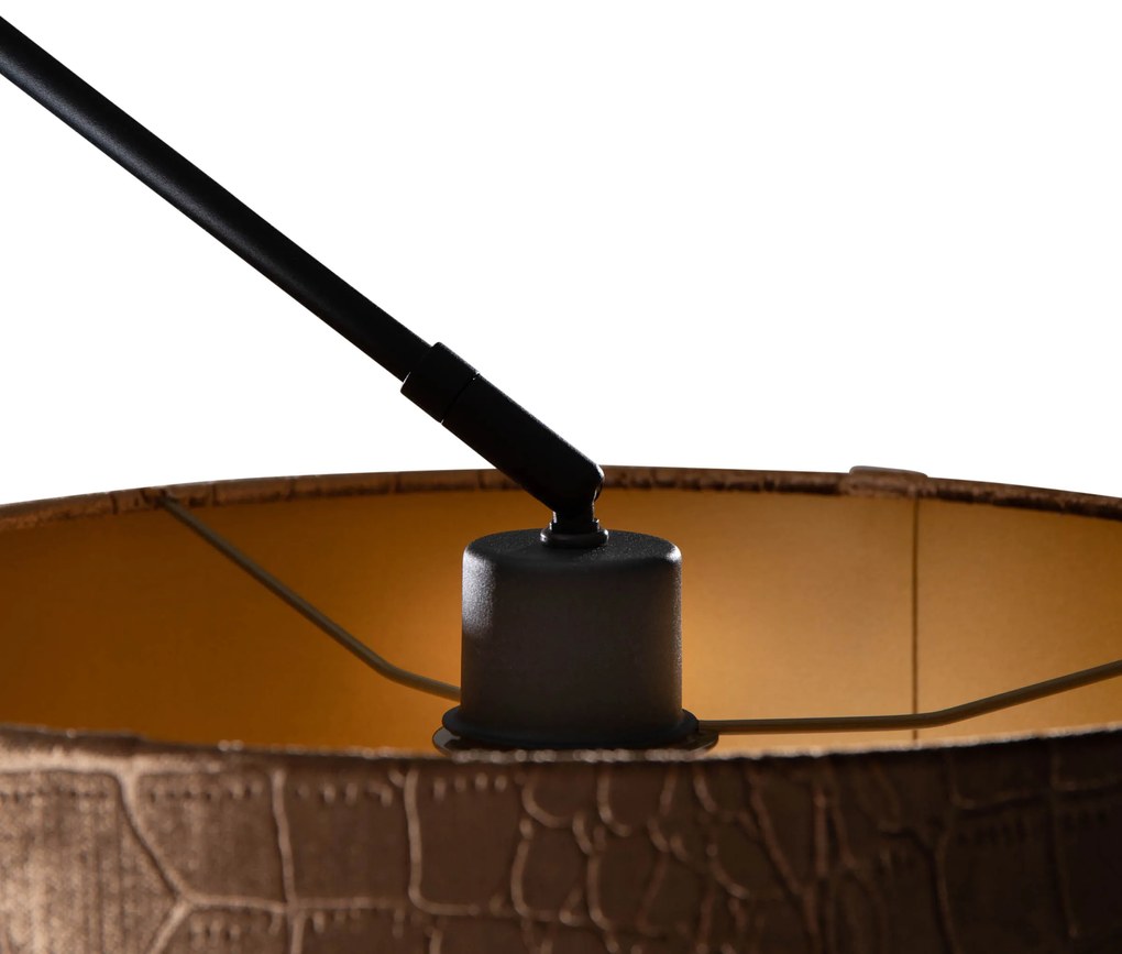Lampa wisząca czarna z aksamitnym abażurem o wzorze krokodylej skóry 35 cm - Blitz klasyczny/Antyczny Oswietlenie wewnetrzne