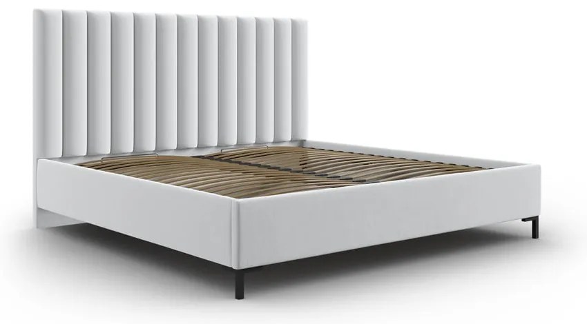 Jasnoszare tapicerowane łóżko dwuosobowe ze schowkiem i stelażem 160x200 cm Casey – Mazzini Beds