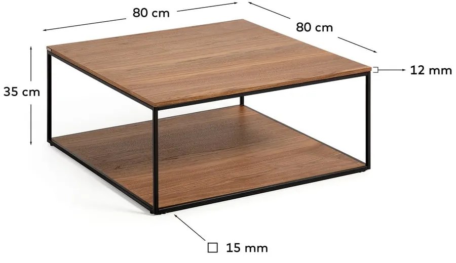 Brązowy stolik z blatem w dekorze orzecha 80x80 cm Yona − Kave Home