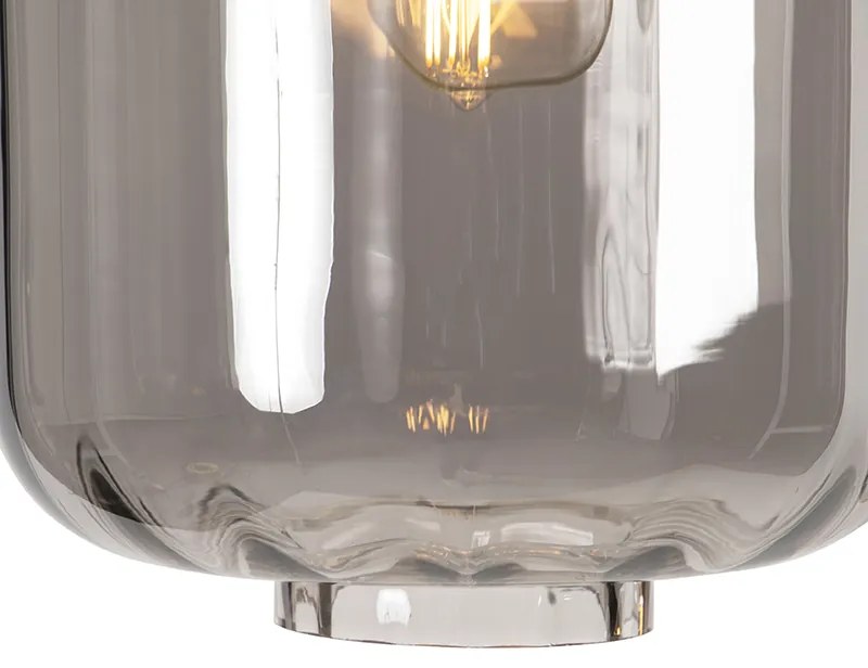 Designerska lampa wisząca czarna z dymionym szkłem 3-światłowa 226 cm - QaraDesignerski Oswietlenie wewnetrzne