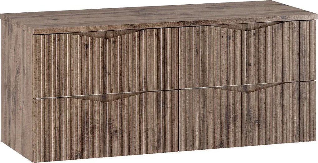 Zestaw do Łazienki 120cm Szafka z Blatem Ryflowane Fronty Dąb Wotan Cleo