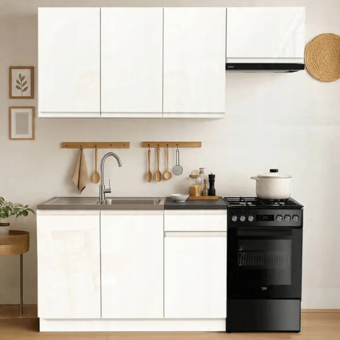 Zestaw Mebli Kuchennych MODERN 170 cm Biały Połysk Nowoczesny