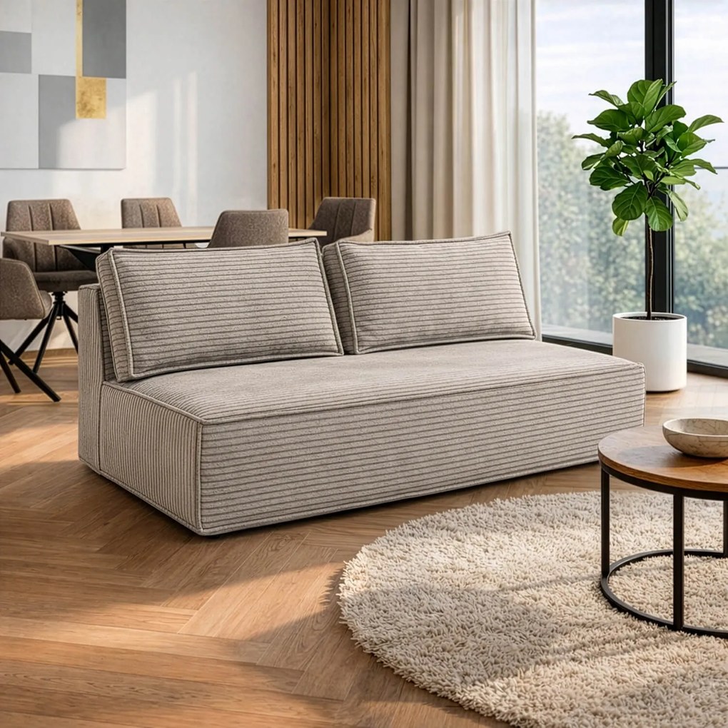 Sofa z Funkcją Spania MAVIA Beżowa Sztruksowa Nowoczesna