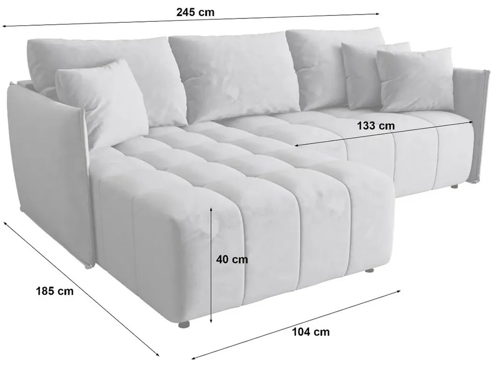Błękitna welurowa sofa w kształcie litery L M7-M49
