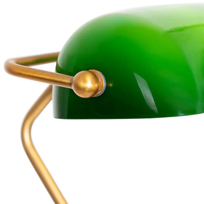 Klasyczna lampa podłogowa notariusza brązowa z zielonym szkłem - Banker klasyczny/Antyczny Oswietlenie wewnetrzne
