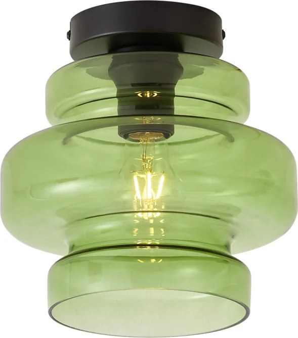 Retro lampa sufitowa czarna z zielonym szkłem - Denise