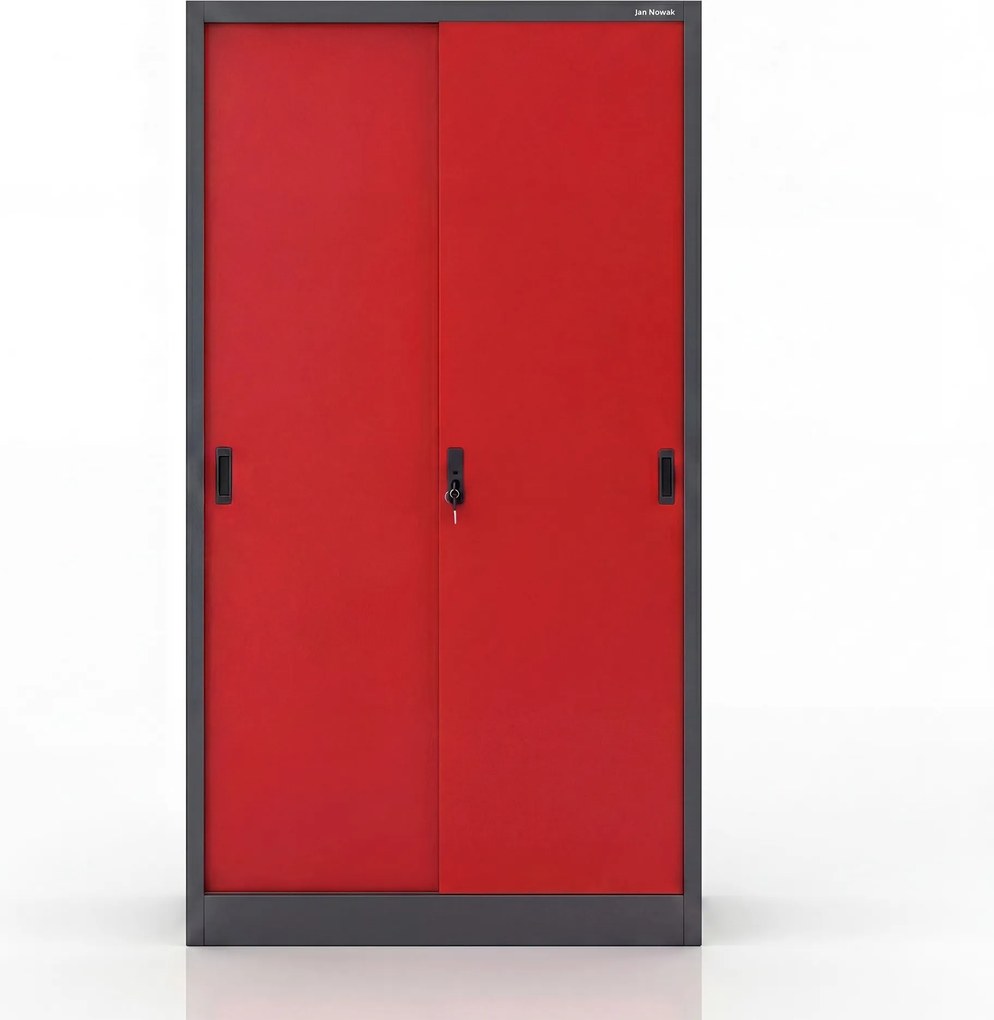 Biurowa szafa metalowa z drzwiami przesuwnymi antracytowo-czerwona: KUBA 900 x 1850 x 400 mm