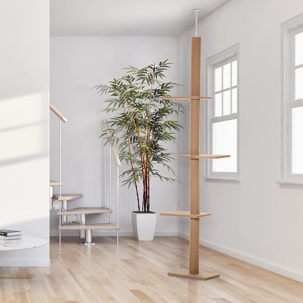 PawHut Drapak z regulowaną wysokością dla kota Brązowe drzewko wspinaczkowe z zabawkami 43x27x228-43cm | Aosom PL