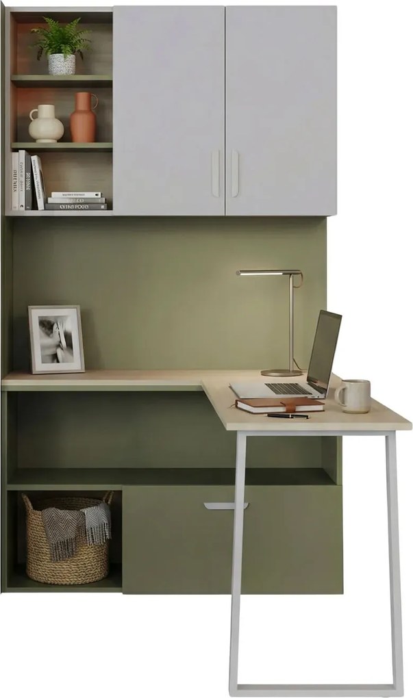 Regał z biurkiem dla nastolatka kaszmir + zielony W9-G98