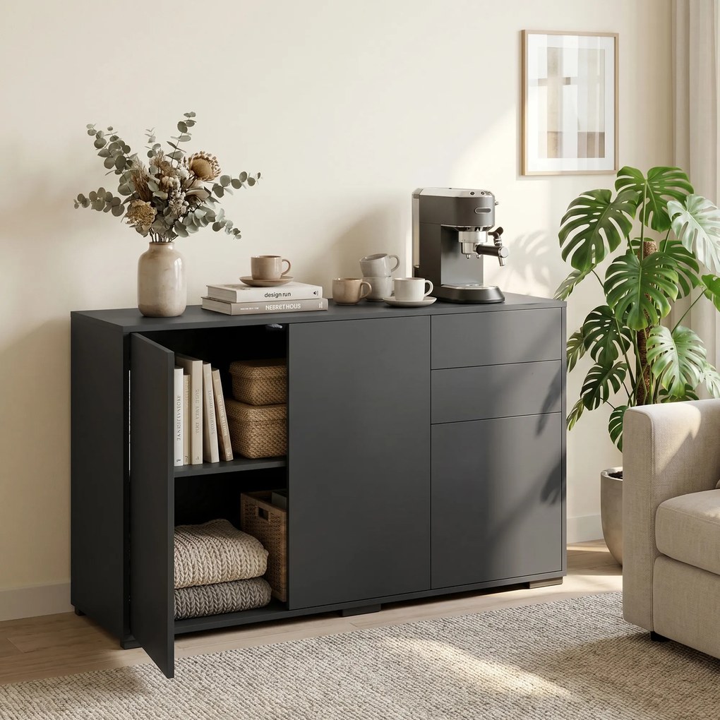 HOMCOM Sideboard Komoda, 2 szuflady, Push-Click, 117 cm x 36 cm x 74 cm, Czarny | Aosom PL