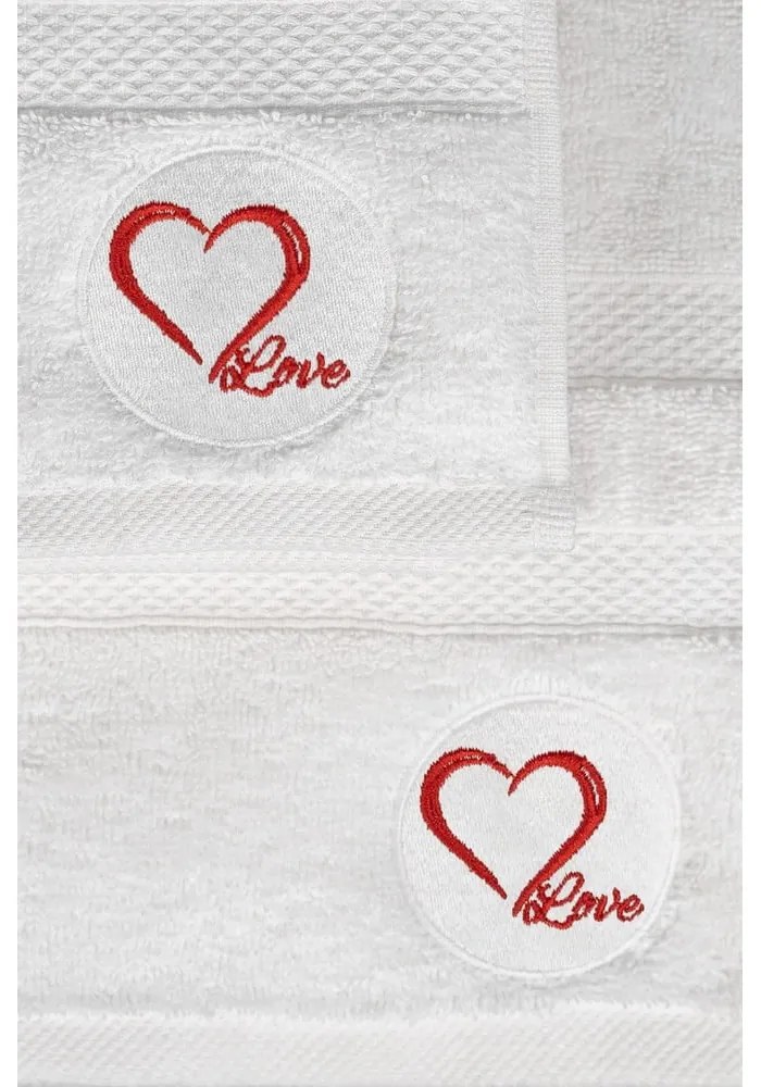 Biały bawełniany ręcznik kąpielowy frotte 70x140 cm Love – Foutastic