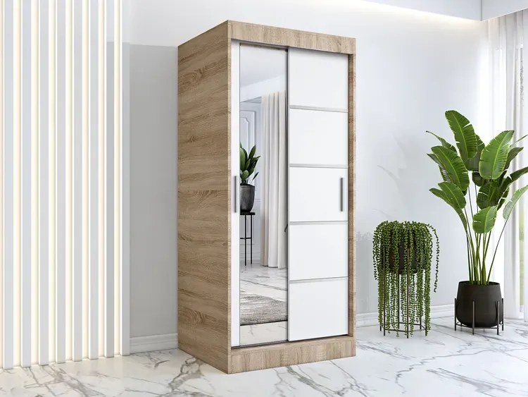 Szafa przesuwna dąb sonoma + biały R1-L41