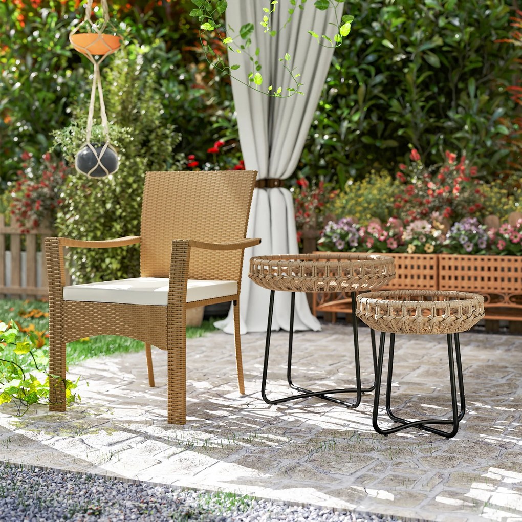 Outsunny Zestaw 2 Stolików Pomocniczych z Polirattanu Ø60/41 cm Okrągłe Odporny na Warunki Atmosferyczne Brązowy