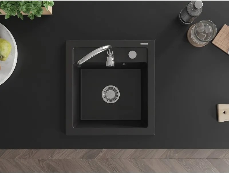 Mexen Vito zlewozmywak granitowy 1-komorowy 520 x 490 mm, czarny, syfon chrom - 6503521000-77