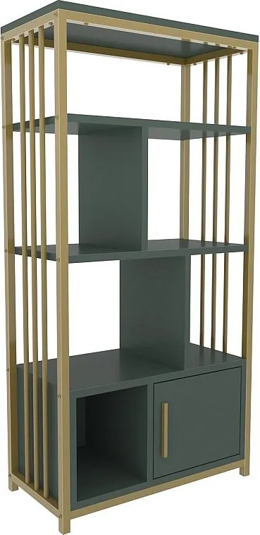 Elegancki regał w kolorze zielono-złotym, 60 cm x 120 cm x 29,6 cm | Płyta wiórowa pokryta melaminą w 100%, grubość 18 mm | Stylowe miejsce