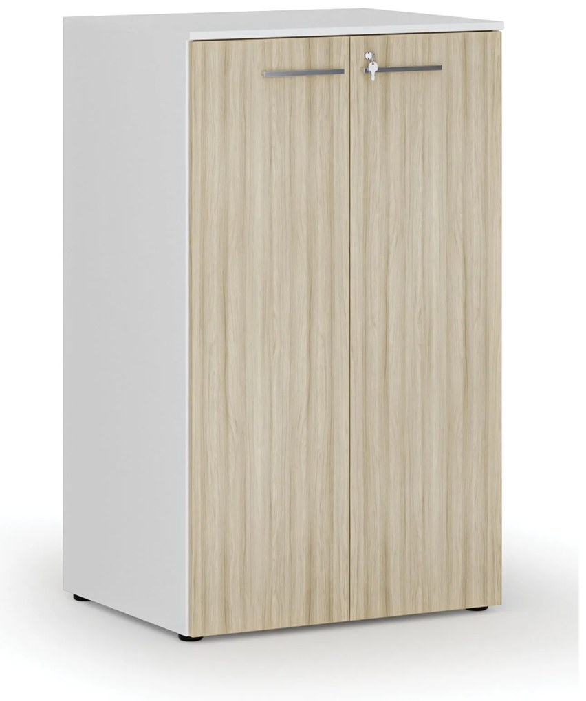 Szafa biurowa z drzwiami PRIMO WHITE, 3 półki, 800 x 640 x 1335 mm, biały/dąb naturalny