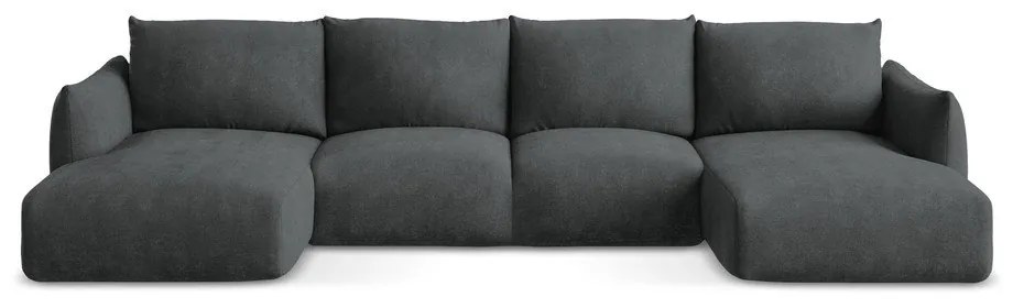 Ciemnoszary rozkładany narożnik z tkaniny szenilowej (w kształcie litery U) Leila – Makamii