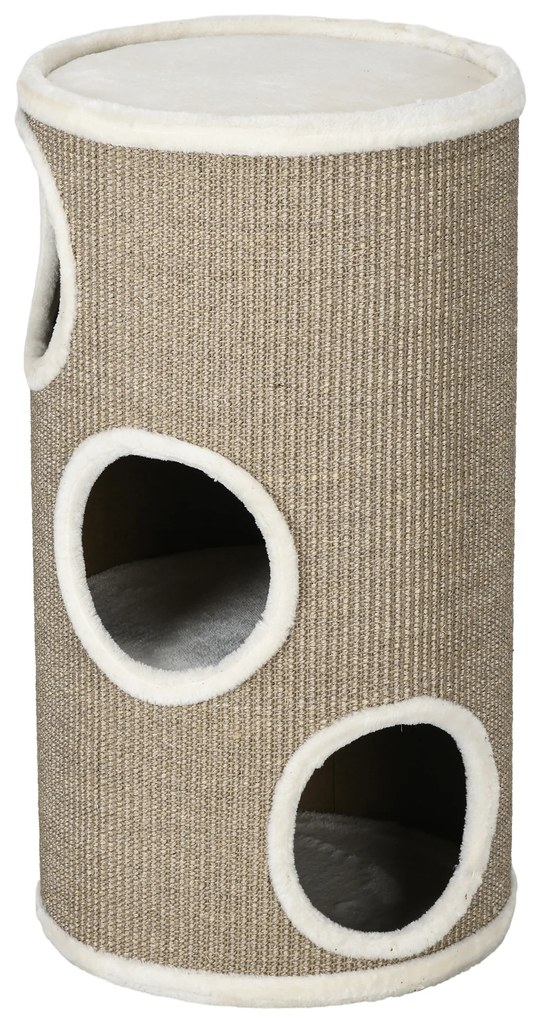 PawHut Drapak dla Kotów z Pluszu i Maty Sisalowej, Stabilny, Ø38 x 70H cm, Brązowy