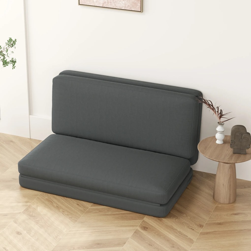 HOMCOM 3-w-1 Składany Fotel Relaksacyjny, Materac dla Gości, Dzielony, Szerokość 138 cm, Ciemnoszary