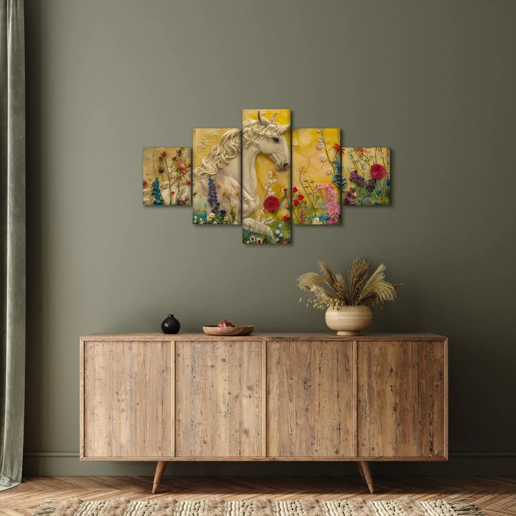 Obraz - Jednorożec z kwiatami (125x70 cm)