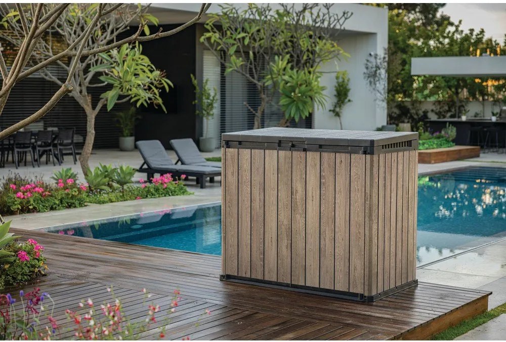 Brązowa plastikowa skrzynia ogrodowa Deco – Keter