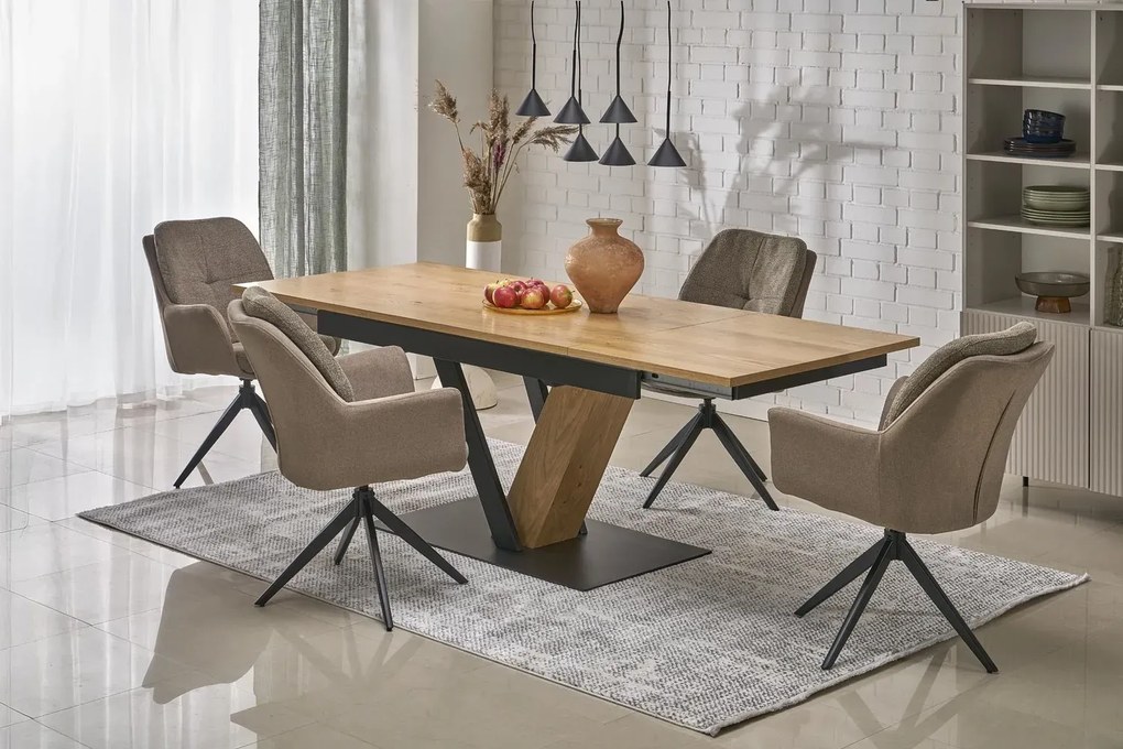 Stół rozkładany FANIS 160(220)x90 dąb naturalny/czarny HALMAR