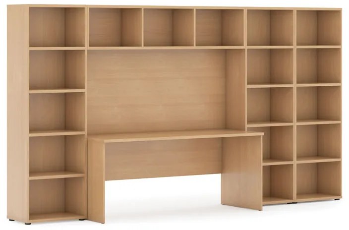 Biblioteka z wbudowanym biurkiem, 3350x700/400x1923 mm, buk