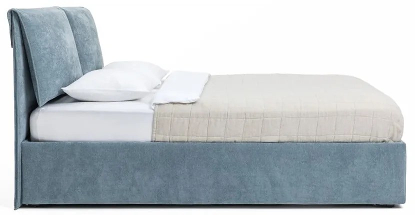 Niebieskie tapicerowane łóżko podwójne z miejscem do przechowywania z materacem/kratką 160x200 cm Thessa Pillow - Bonami Selection