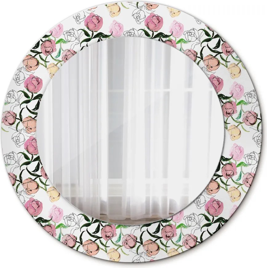 Lustro z nadrukiem dekoracyjne okrągłe Pąki piwonii