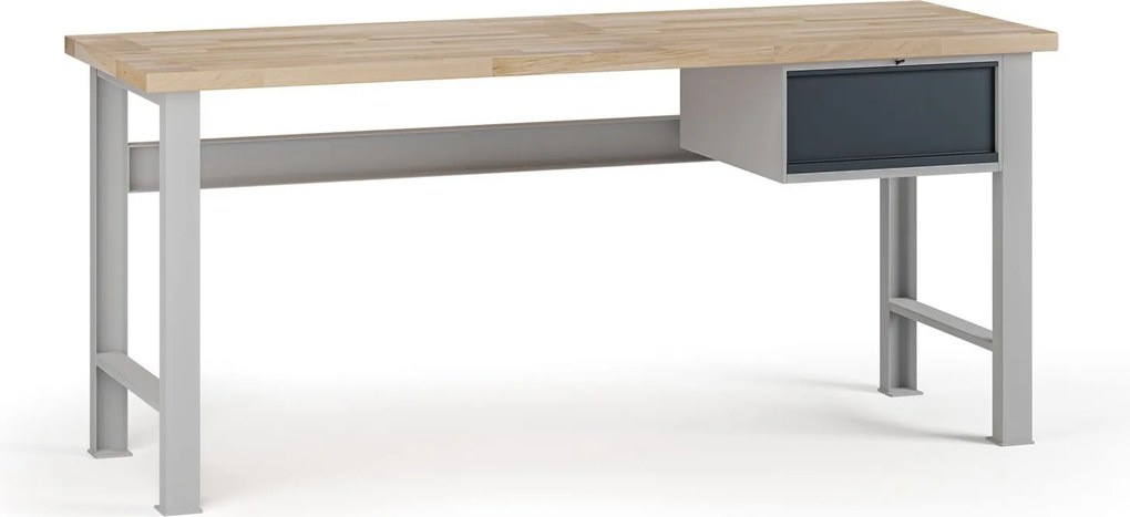 Stół warsztatowy G7, blat bukowy, 2000 x 800 x 840 mm, 1x kontener, 1x szuflada, grafitowy