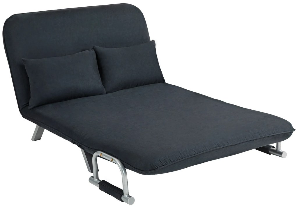 HOMCOM Sofa do spania z 5-stopniową regulacją, imitacja zamszu, stalowa rama, w zestawie poduszki, Czarny