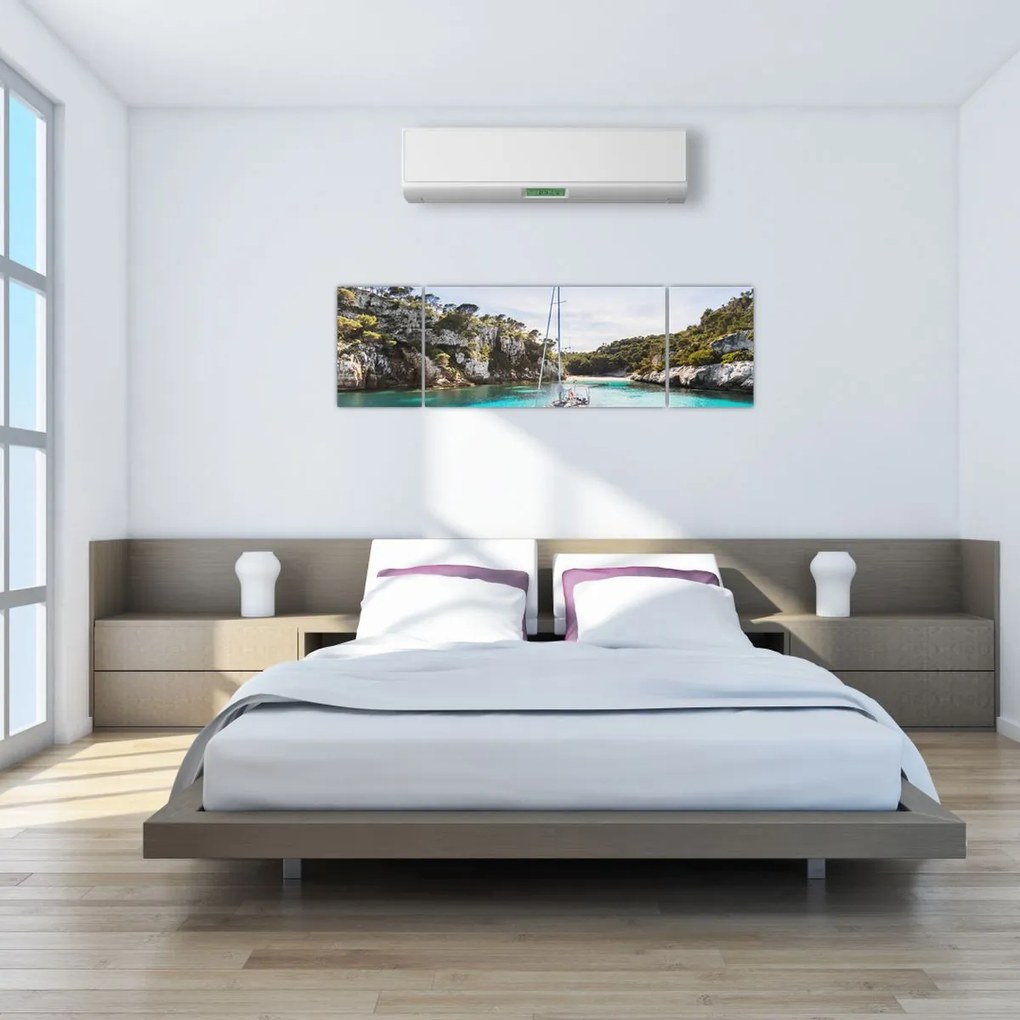 Obraz - Plaża z żaglówką (170x50 cm)