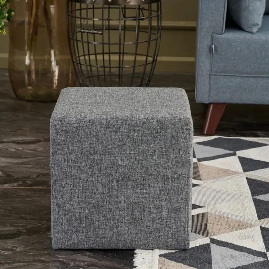 Taboret Kare Pouf Grey