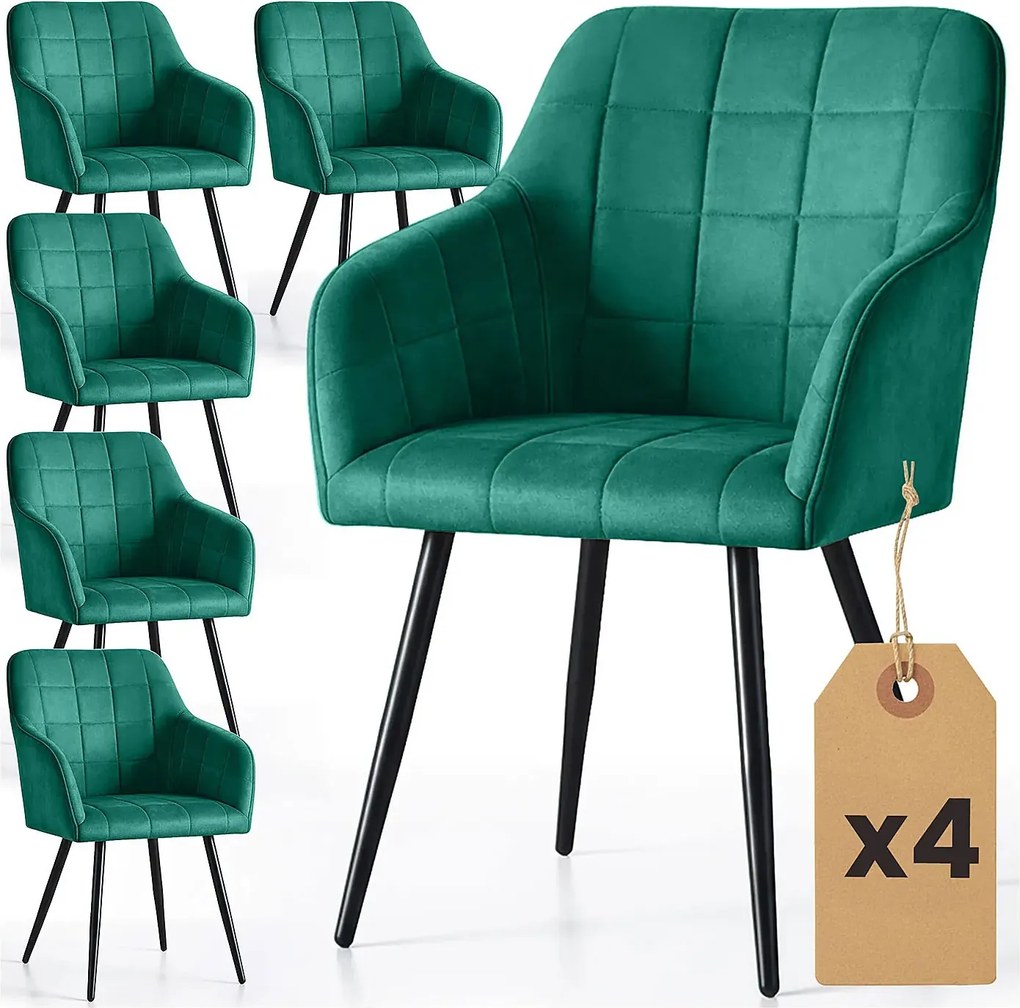 Zestaw 4 zielonych krzeseł welurowych B1-T90
