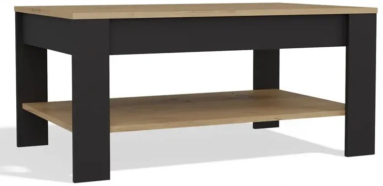 Nowoczesny stolik kawowy z półką dąb artisan + czarny R9-N51