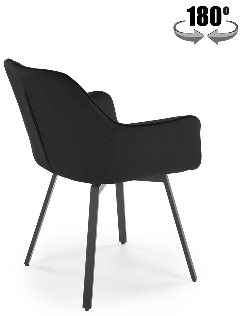 Krzesło do jadalni obrotowe z podłokietnikami czarne welurowe K588